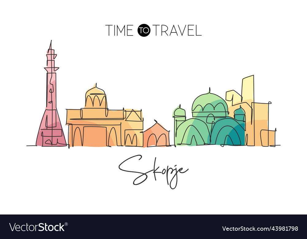 One continuous line drawing of skopje city Vector Image