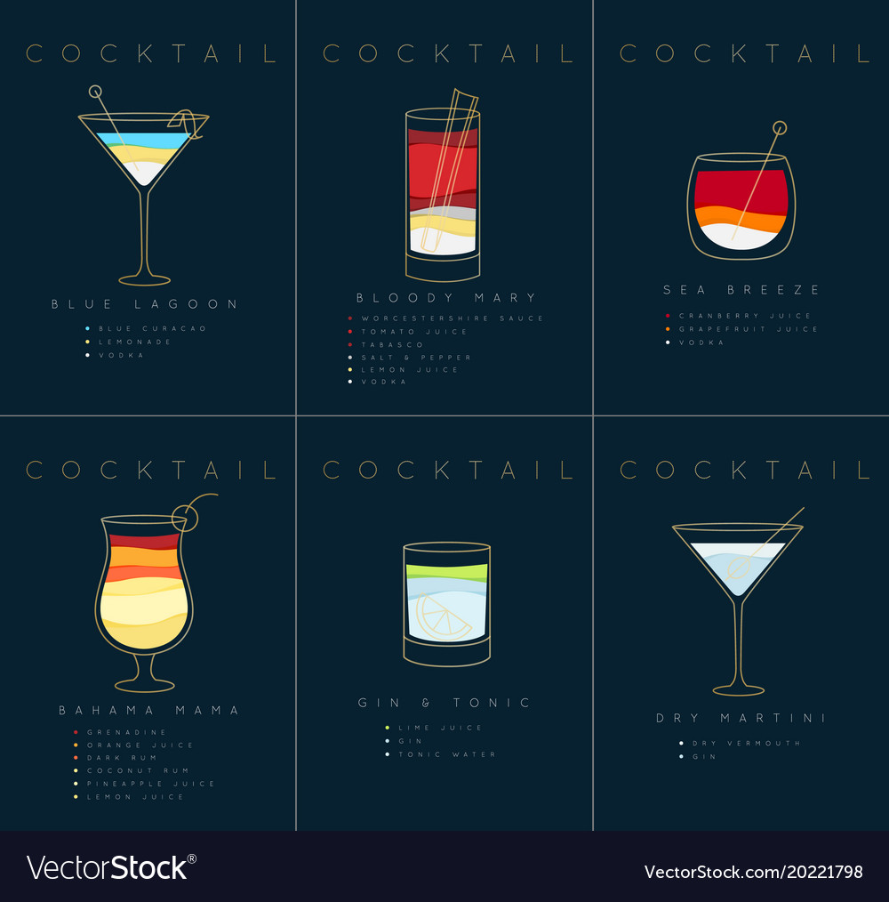 Poster cocktails blue lagoon dark Royalty Free Vector Image