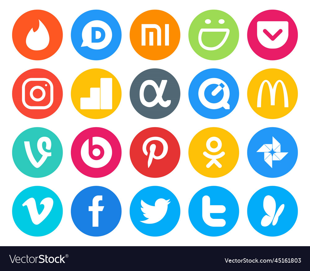 20 Social Media Icon Pack Including Facebook Vector Image