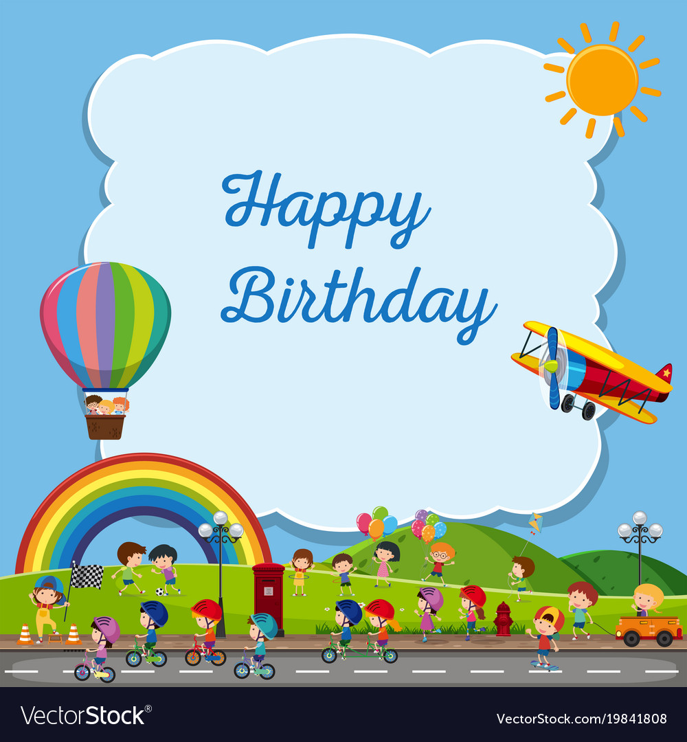 Birthday Card Template With Kids In The Park Vector Image