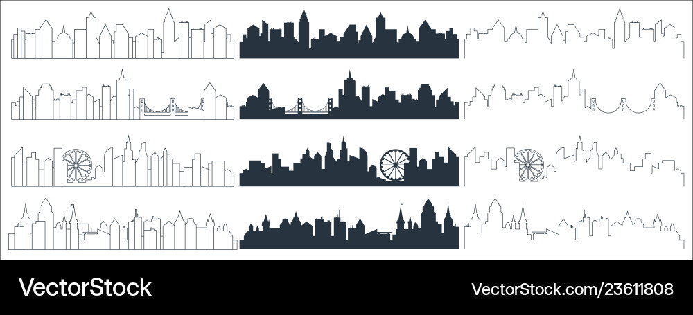 Complex line continuous and flat black city Vector Image