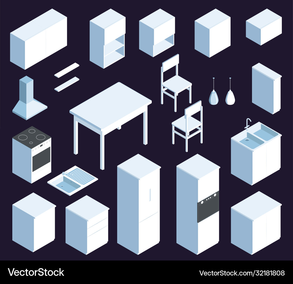 Isometric kitchen set Royalty Free Vector Image