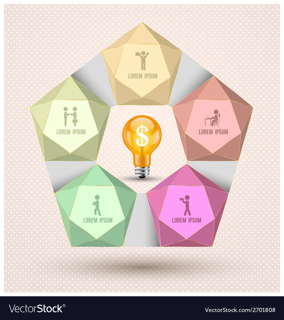 pentagon template with action icons royalty free vector