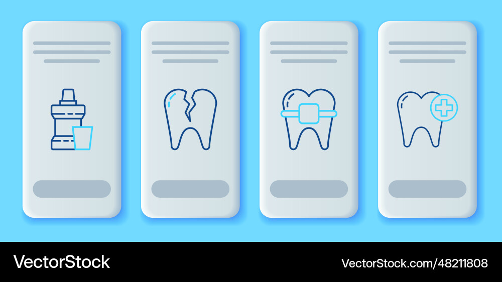 Set line broken tooth teeth with braces mouthwash Vector Image