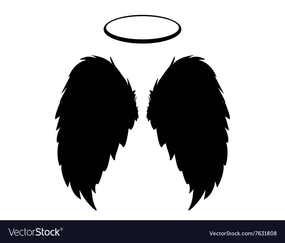 Download Silhouette black angel wings feathers and halo Vector Image