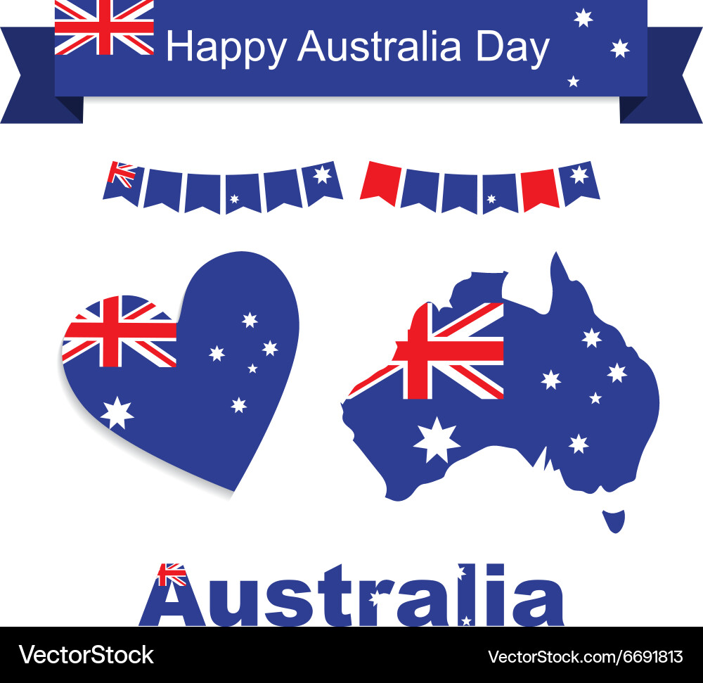 Australia Flag Banner And Heart Icon Patterns Set Vector Image