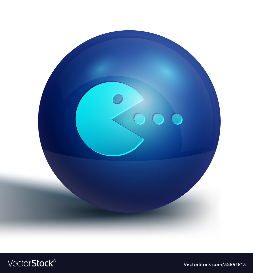 Blue pacman with eat icon isolated on white