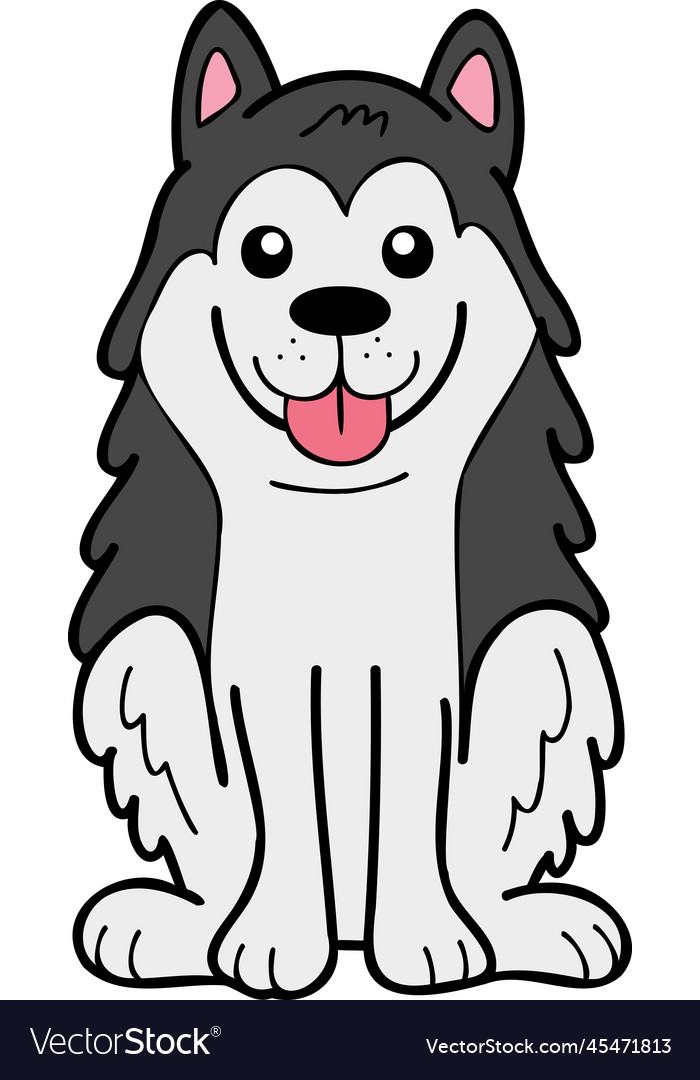 Hand Drawn Husky Dog Sitting Waiting For Owner In Vector Image