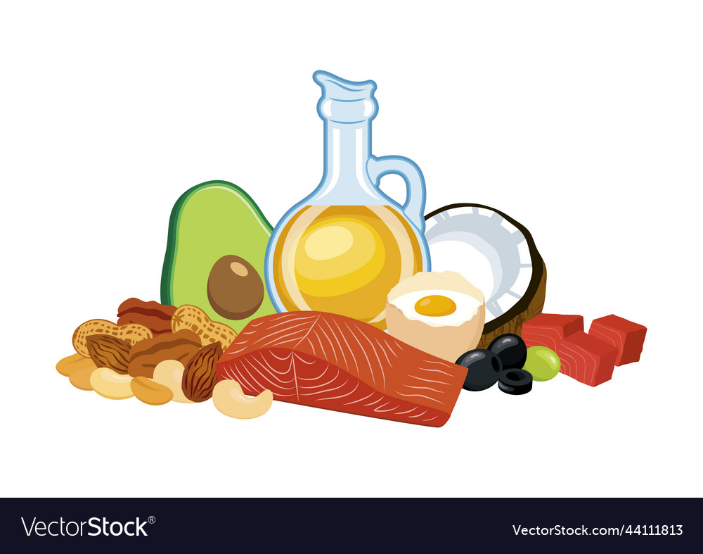 Healthy fat foods still life icon Royalty Free Vector Image