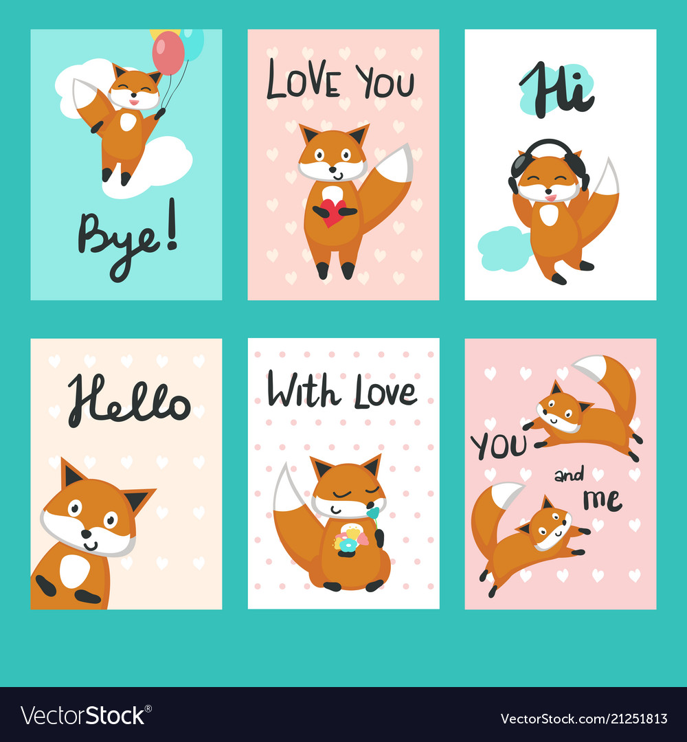 love foxes greeting cards template set royalty free vector greeting cards template