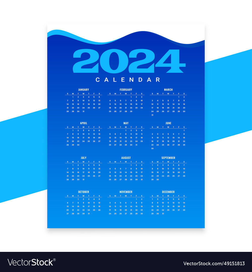 Modern blue 2024 annual calendar layout for happy Vector Image