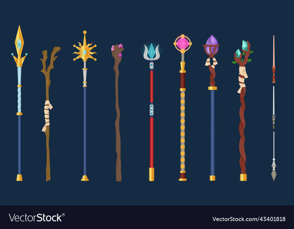 cartoon-magical-staff-wizards-magic-weapon-vector-image