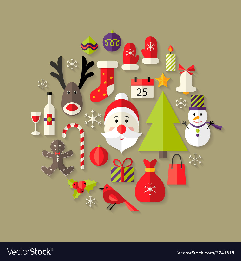 Christmas flat icons set with santa claus