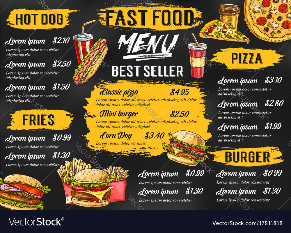 Fast Food Restaurant Menu Sketch Template Vector Image