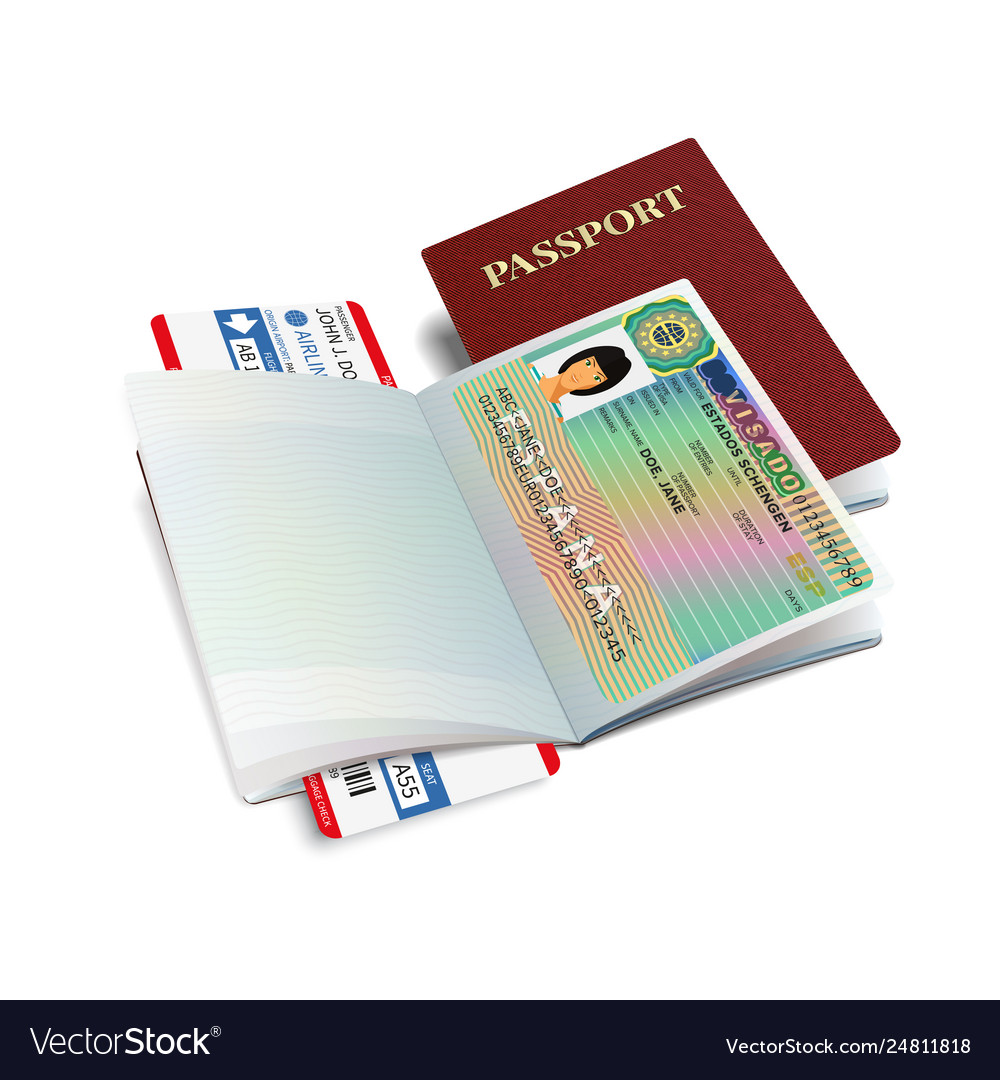 International passport with spain visa sticker Vector Image