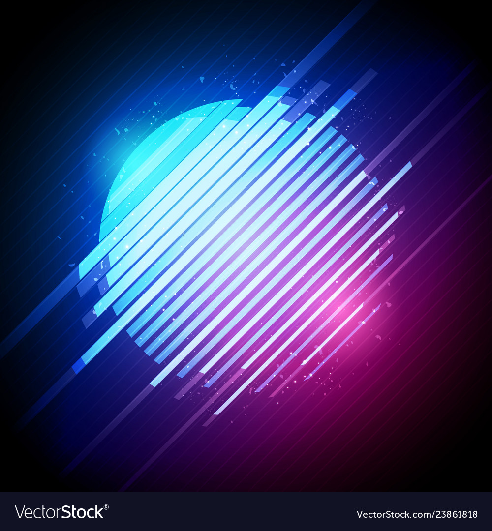 Retro 1980s glowing neon sun glitch distortion vector image Retro 1980s glowing neon sun glitch distortion