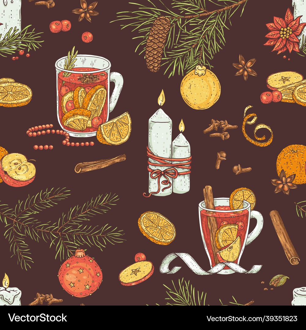 Christmas seamless repeatable pattern with mulled Vector Image