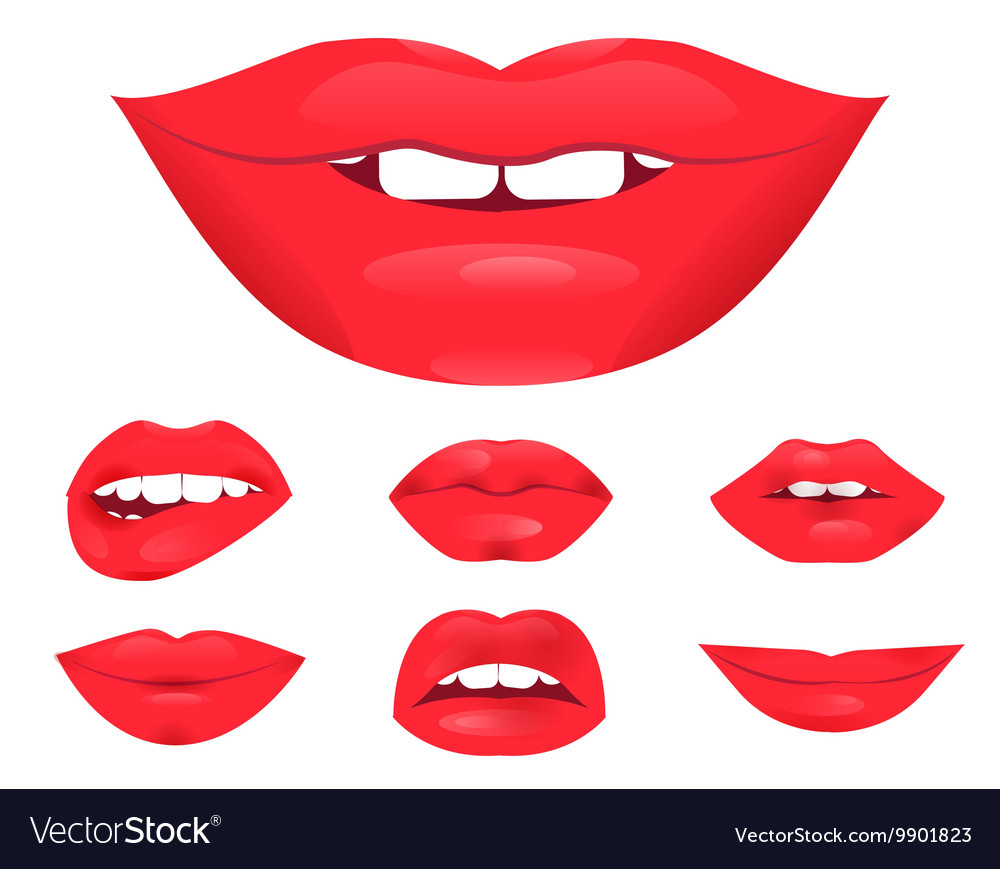 Set of glamour lips with red lipstick color Vector Image