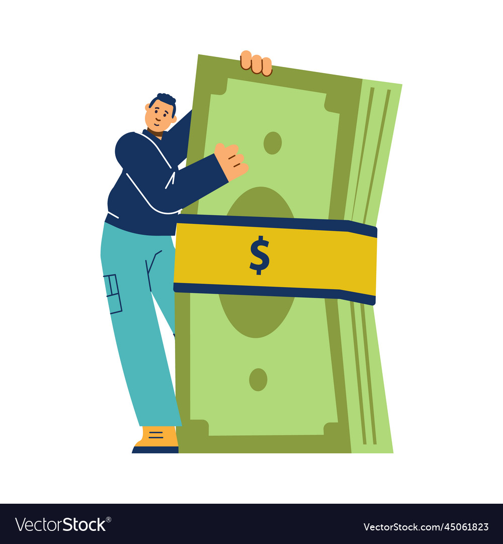 Successful investor with stack of money flat Vector Image