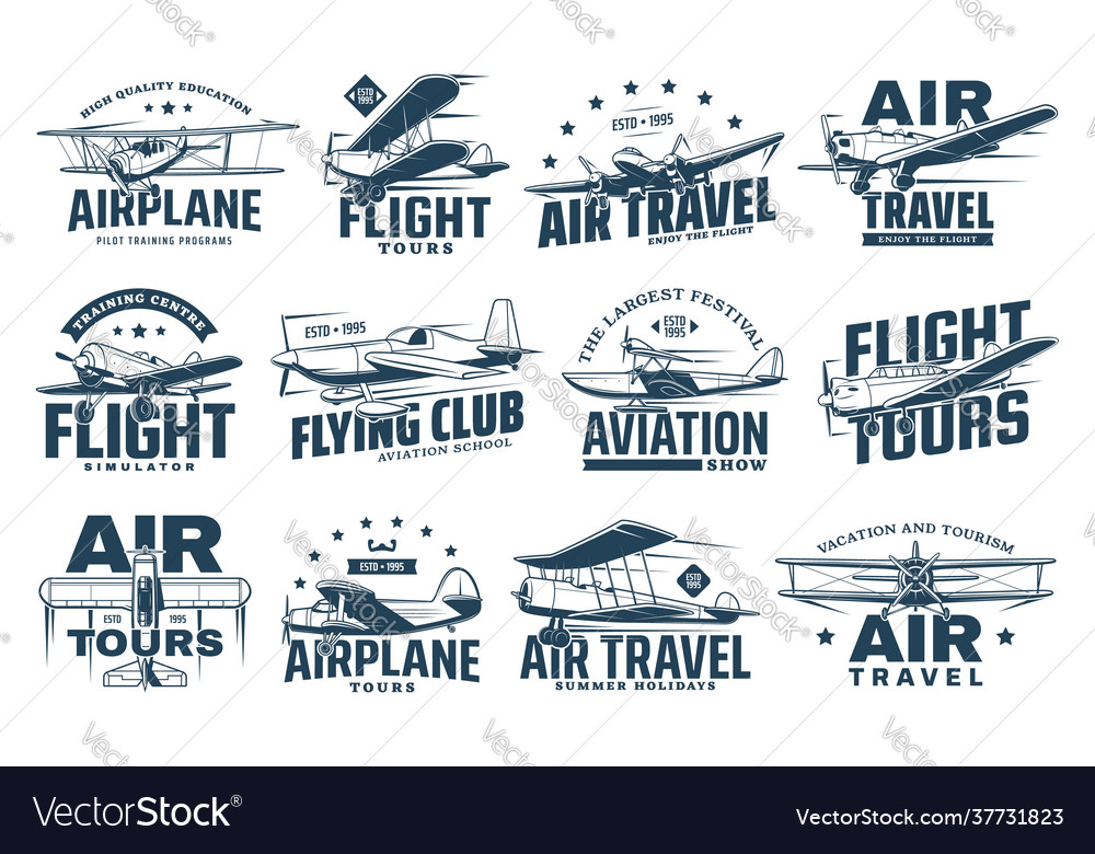 Vintage plane isolated icons air travel aircraft vector image Vintage plane isolated icons air travel aircraft