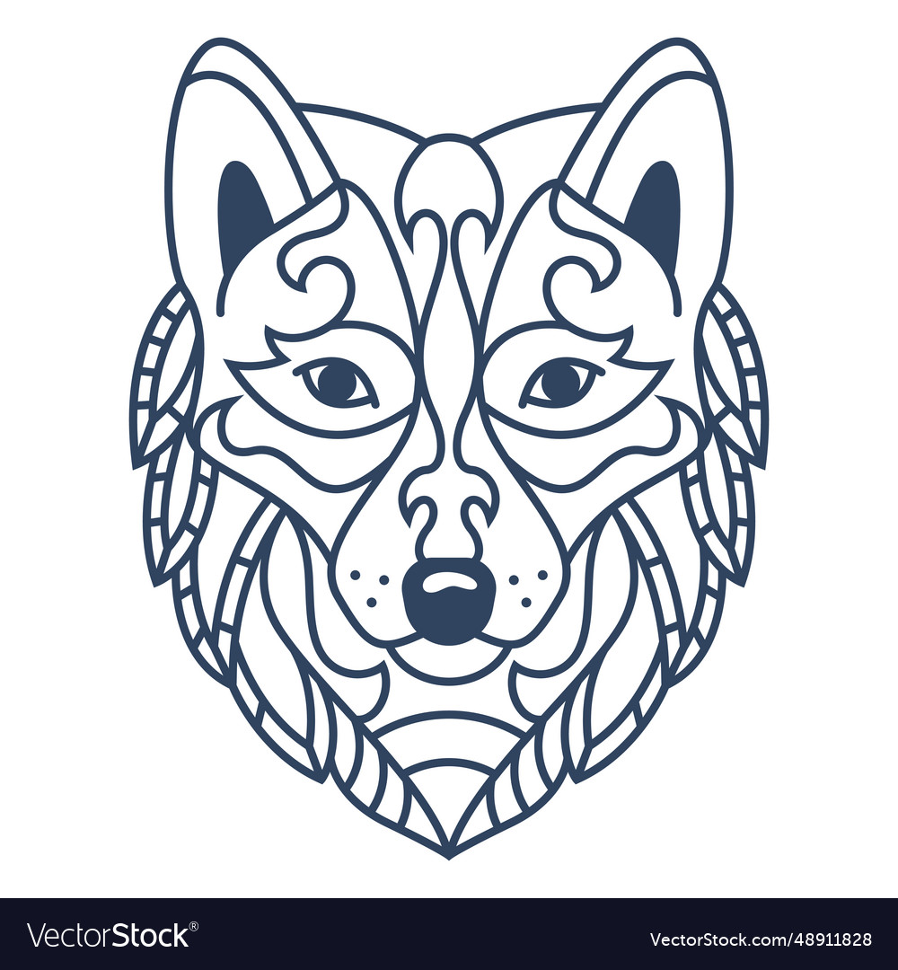 Mandala wolf animal stroke Royalty Free Vector Image
