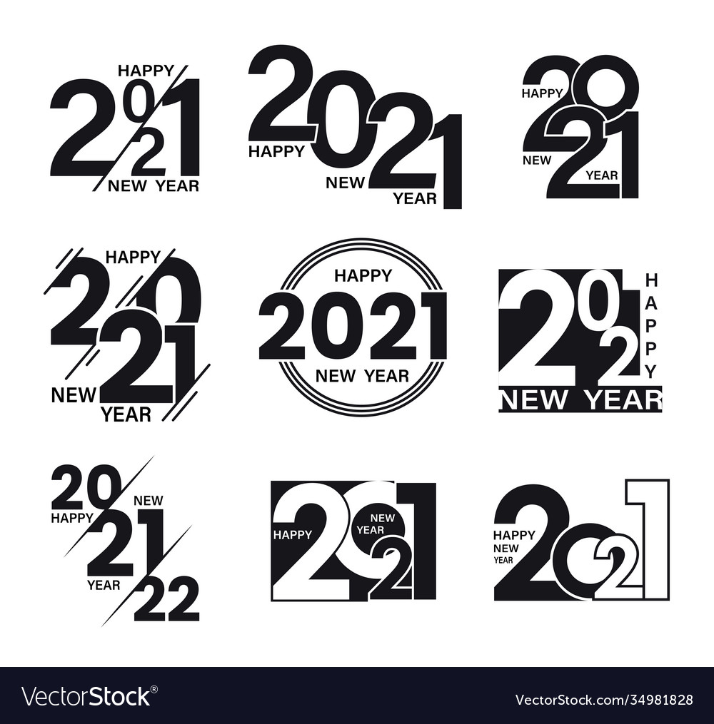 Set 2021 text signs happy new year collection Vector Image