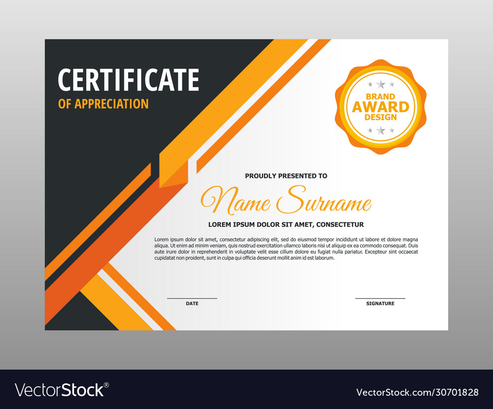 Simple geometric yellow orange certificate design Vector Image