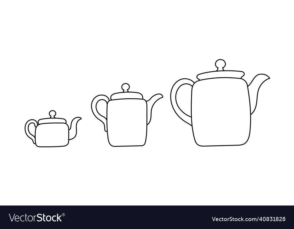 Teapot size tea kettle small medium and large Vector Image