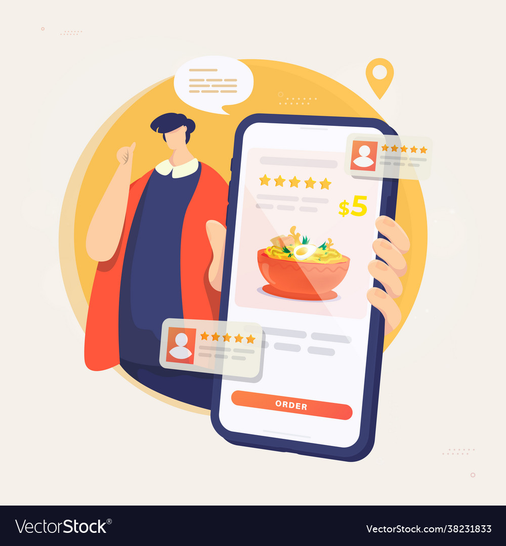 A man with food ordering apps Royalty Free Vector Image