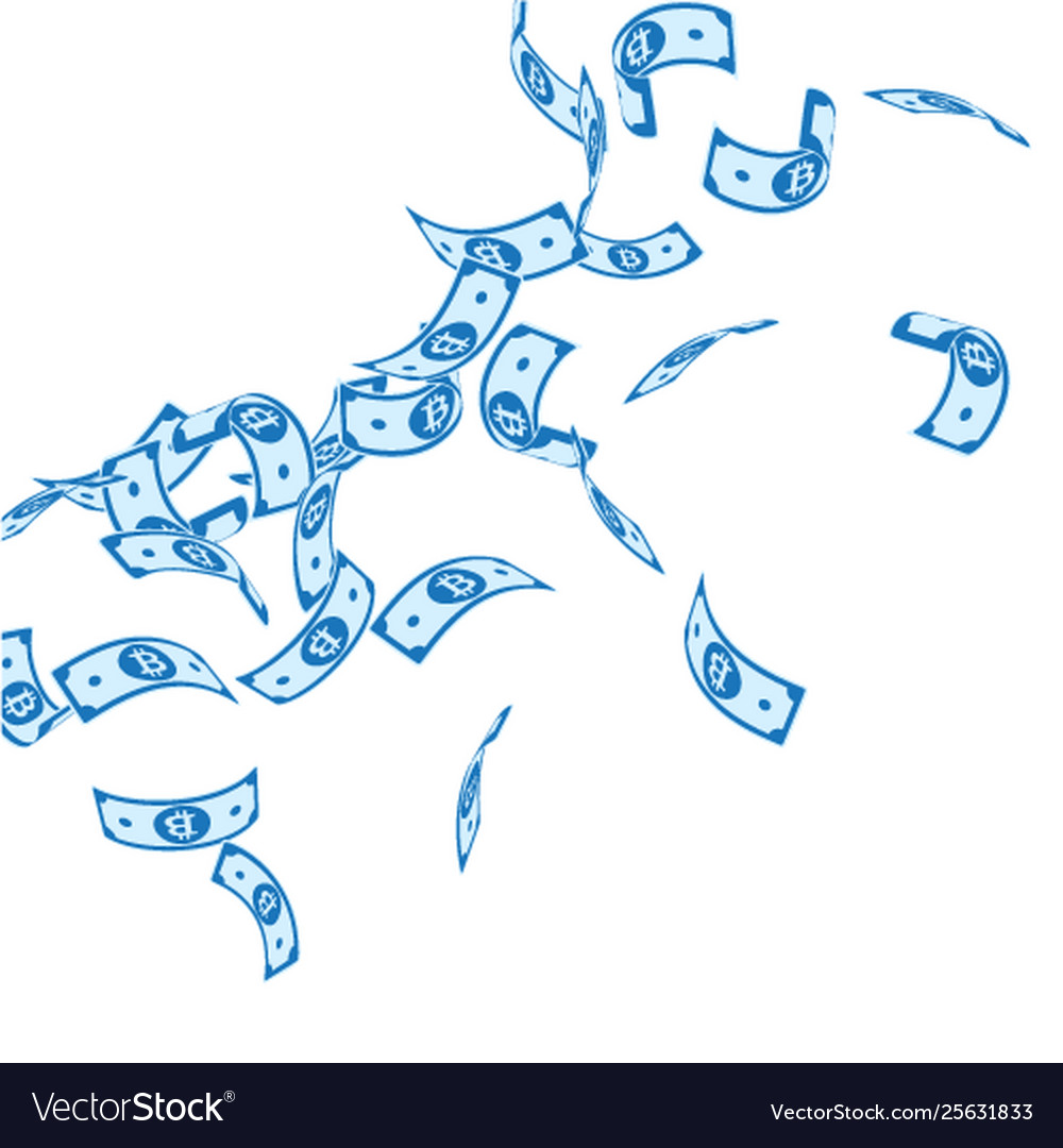 Bitcoin internet currency notes falling floating Vector Image