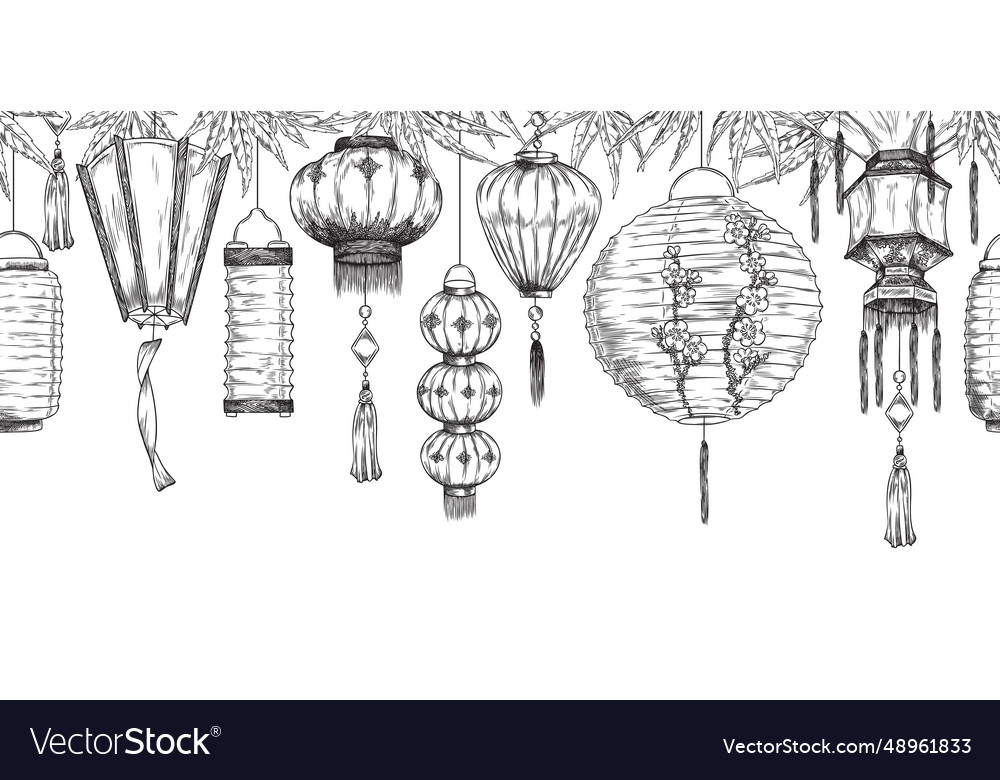 Japanese paper lanterns hand drawn Royalty Free Vector Image