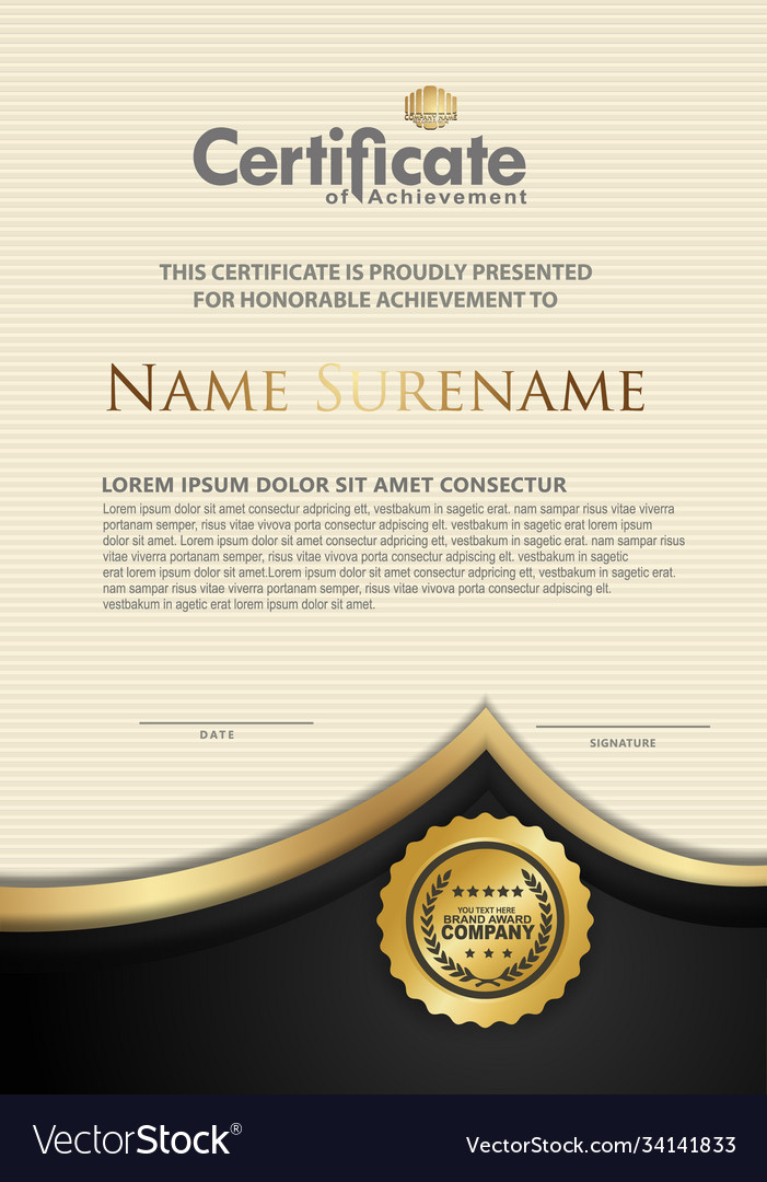 Luxurious vertical certificate template with Vector Image