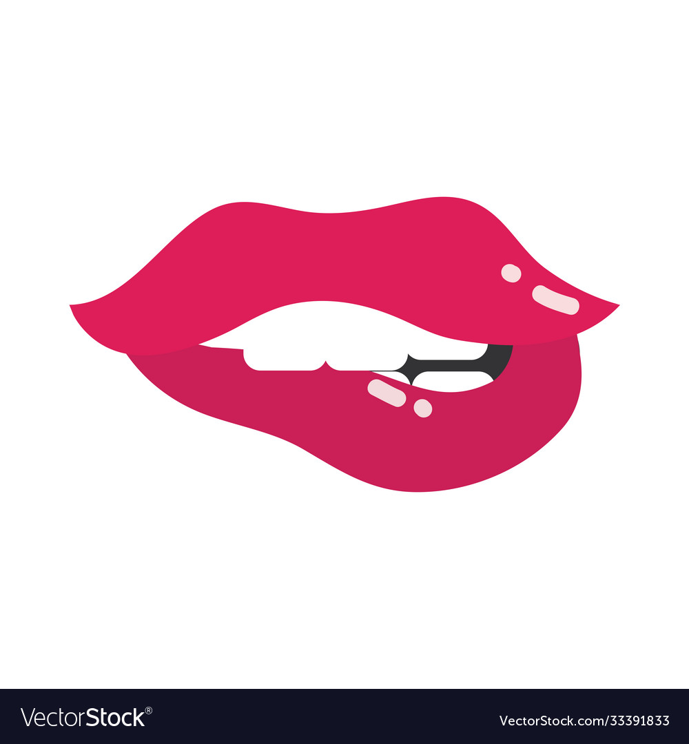 Pop art mouth and lips biting her red flat Vector Image