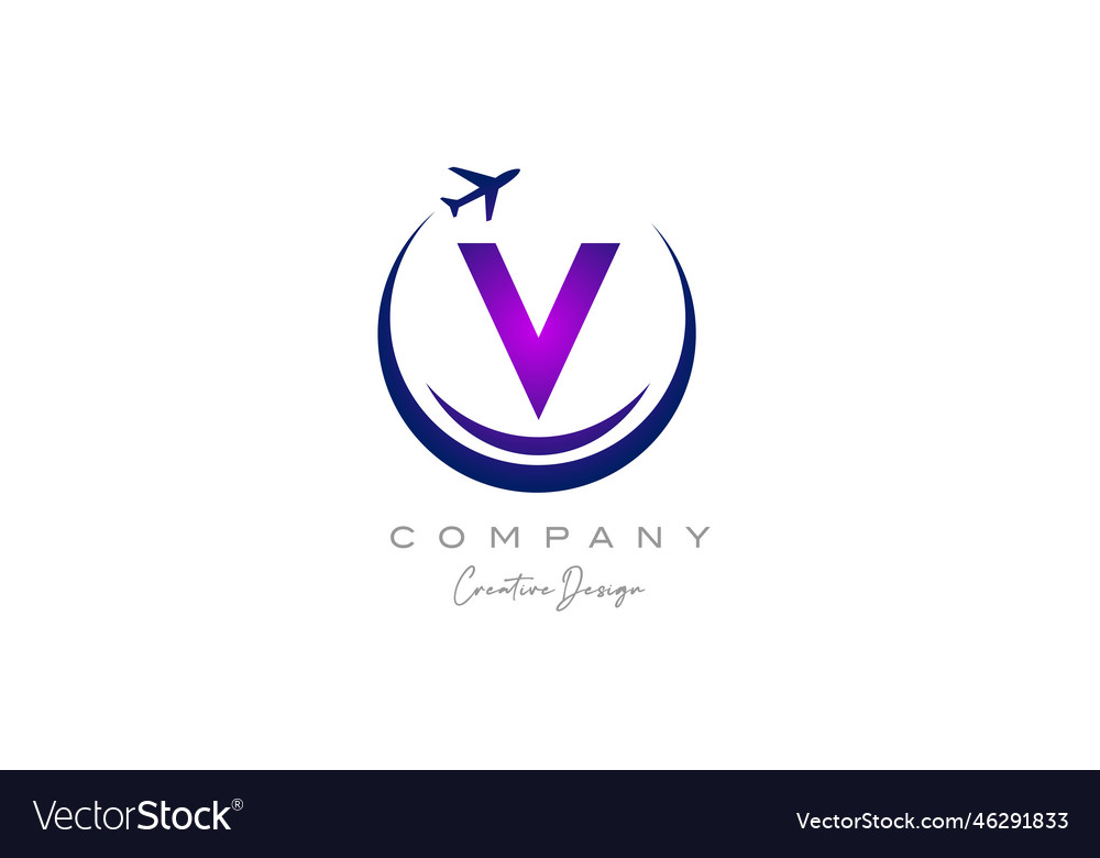 V alphabet letter logo with plane for a travel Vector Image