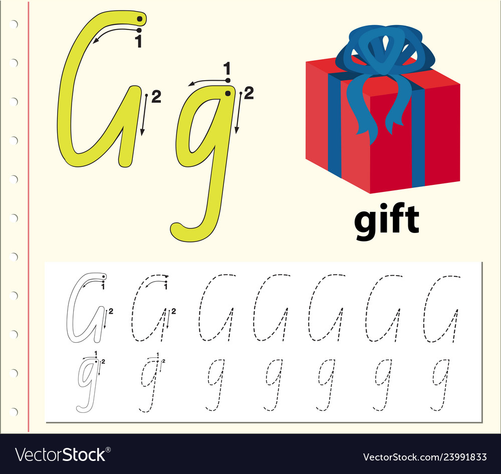 Write the letter g english card Royalty Free Vector Image