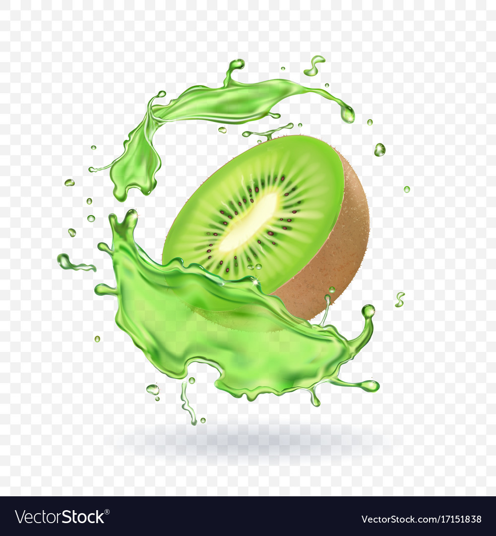 Fresh kiwi fruit juice splashing realistic 3d