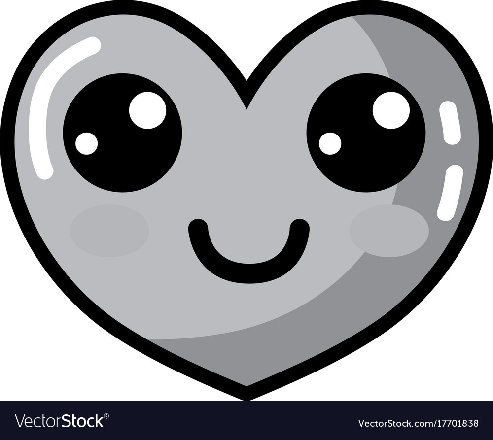 Grayscale kawaii cute happy heart design Vector Image