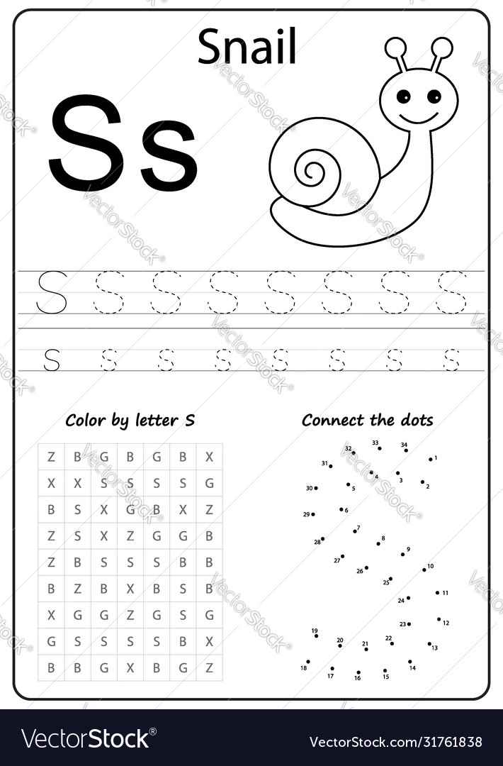 Letter s alphabet worksheet task for kids Vector Image