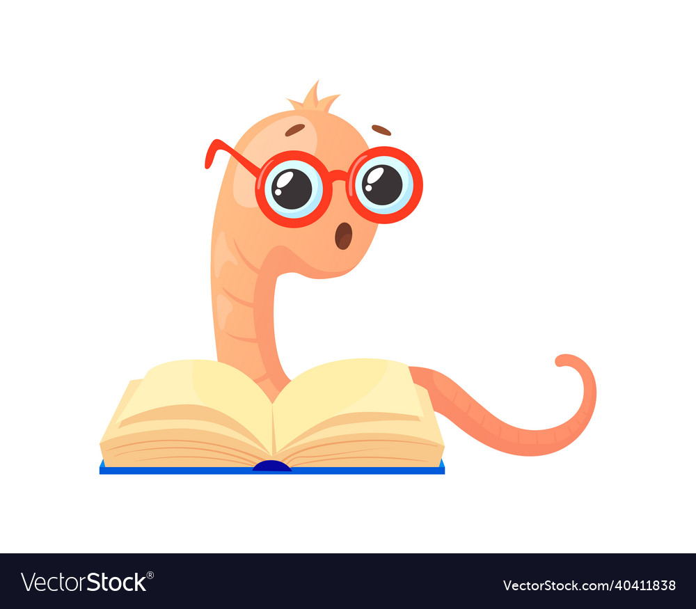 Mascot Bookworm Surprised Earthworm In Eyeglasses Vector Image