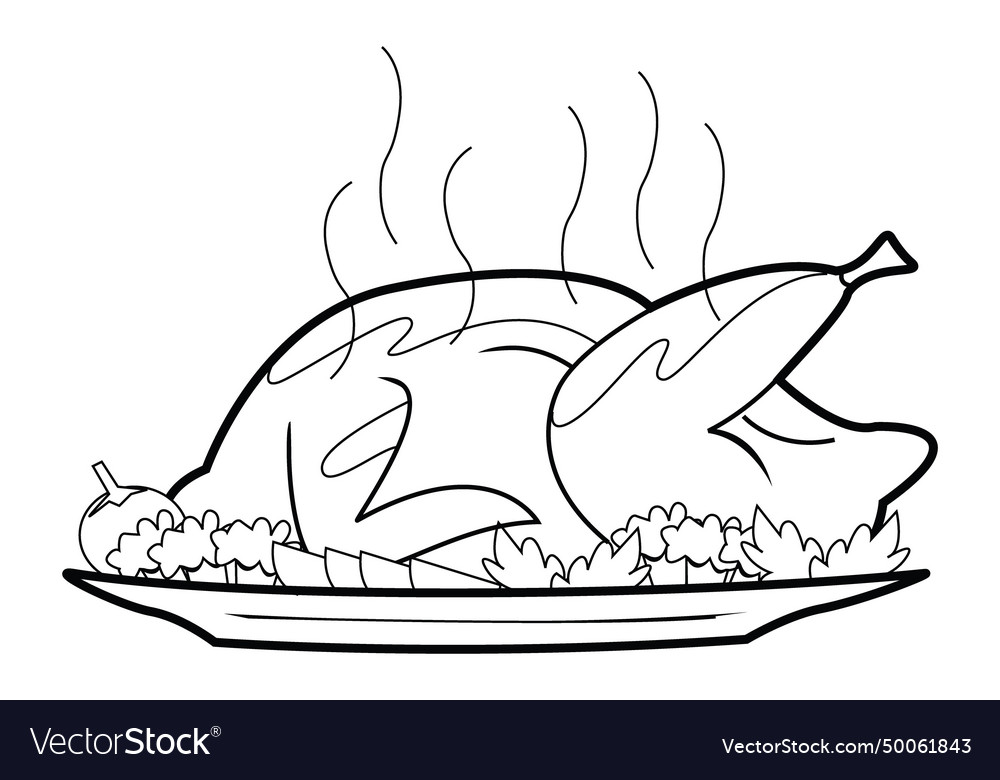 Black and white of roasted chicken Royalty Free Vector Image