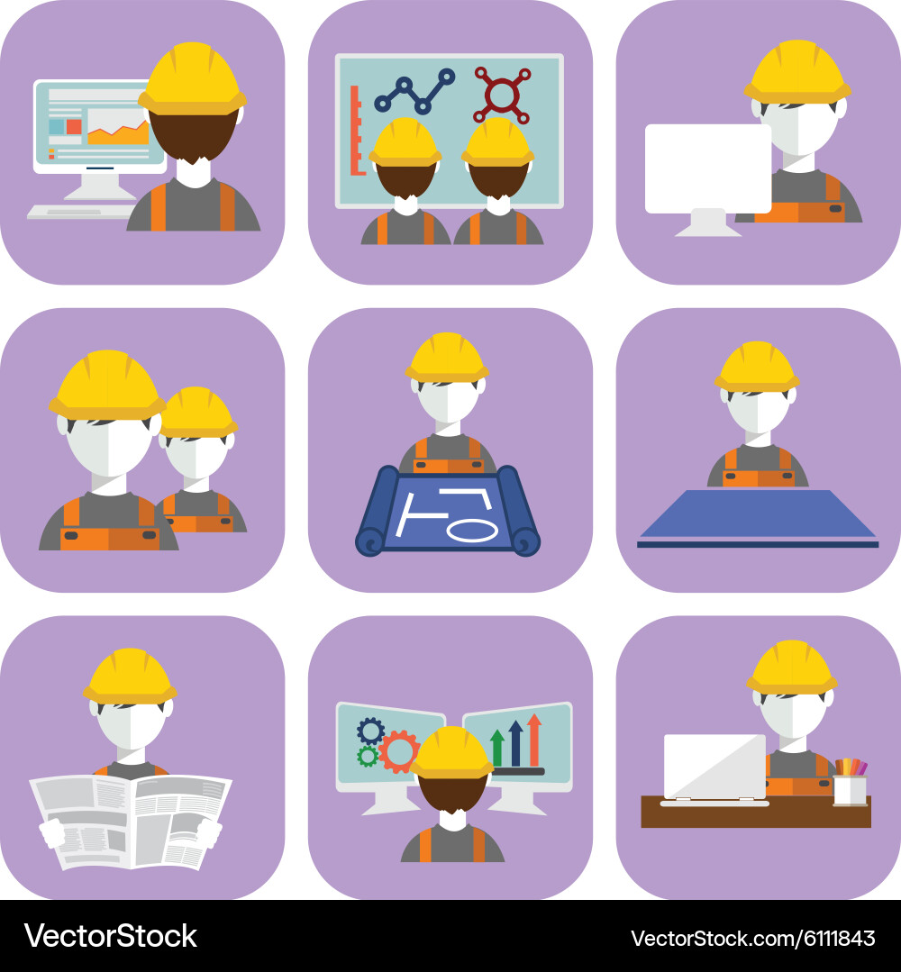 Engineer construction manufacturing worker flat Vector Image