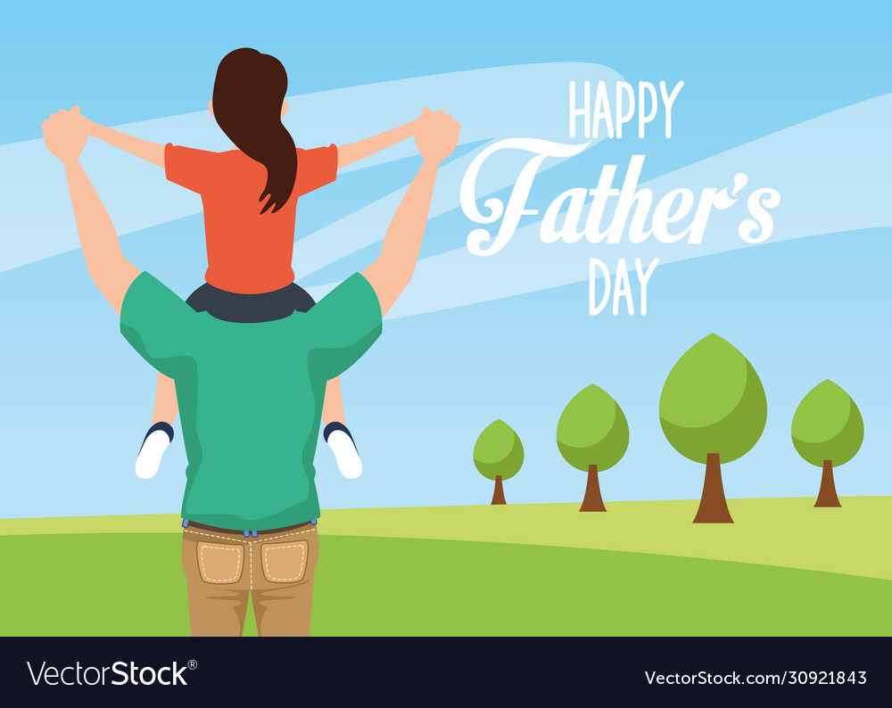 Fathers day card with dad carrying daughter Vector Image