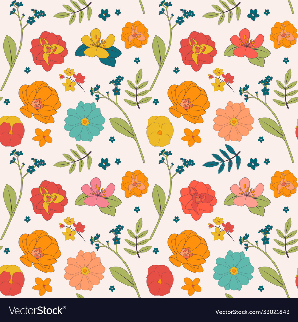 Hand Drawn Flower Seamless Pattern Background Vector Image