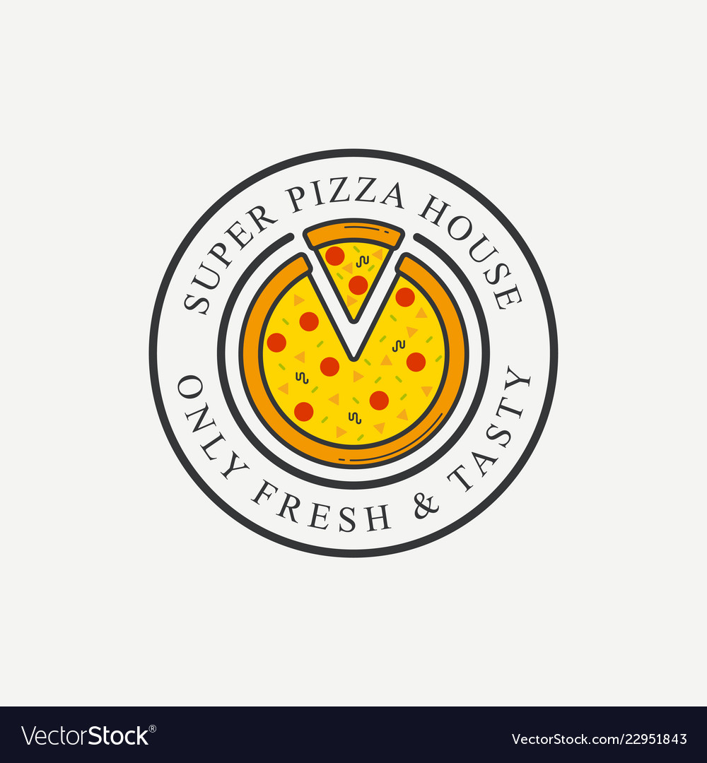 Pizzeria badge design template with sliced pizza Vector Image