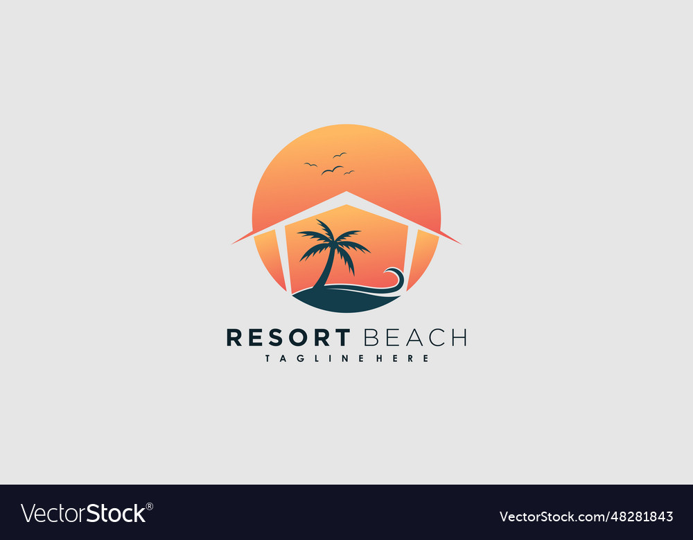 Resort beach logo design with icon palm creative Vector Image