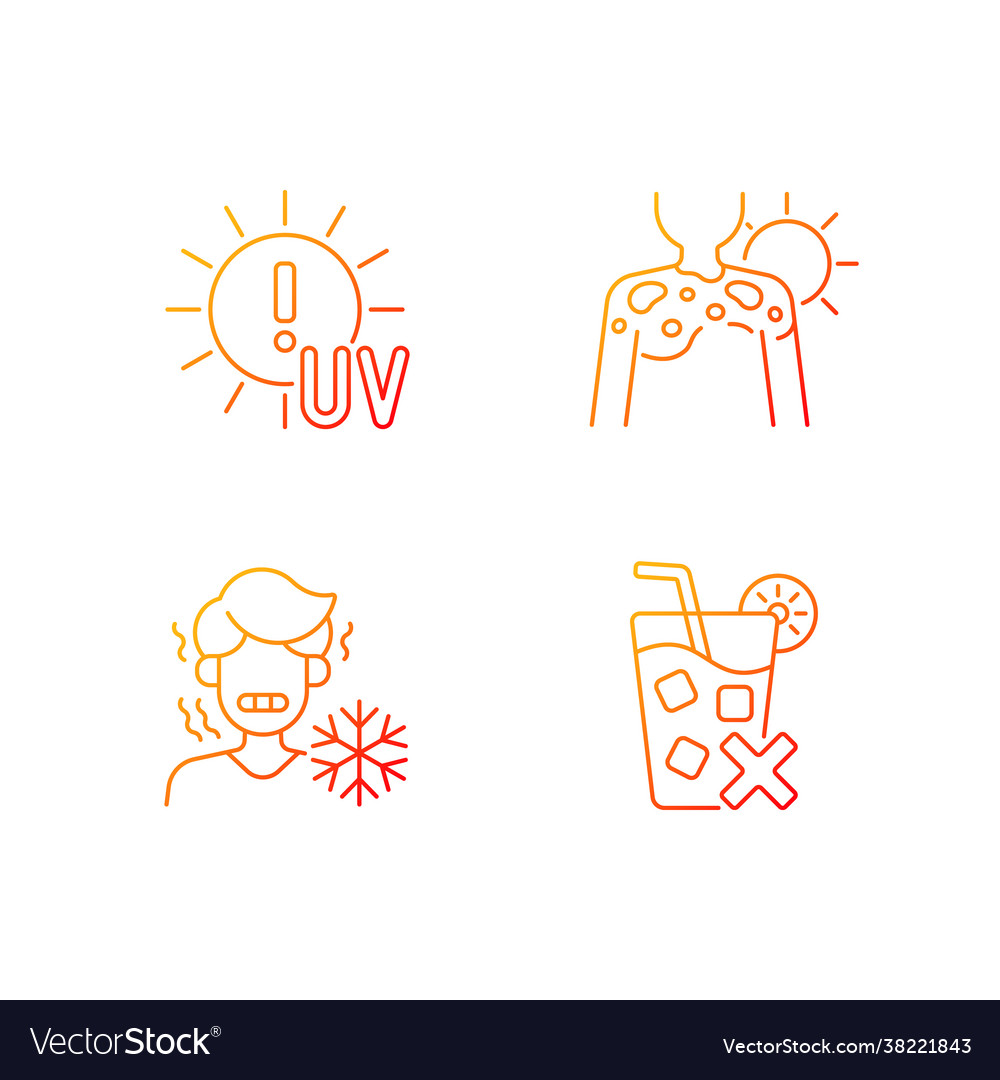 Sunburn risk gradient linear icons set