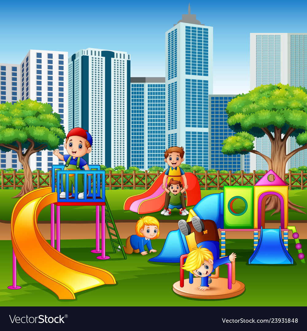 Cartoon kids having fun together on playground Vector Image