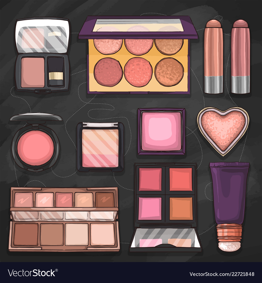 Sketch set makeup products Royalty Free Vector Image