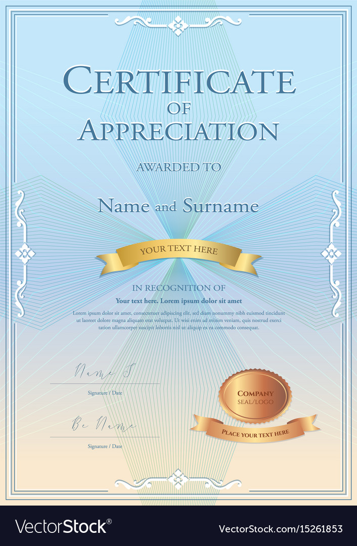 Certificate Of Appreciation Template With Gold