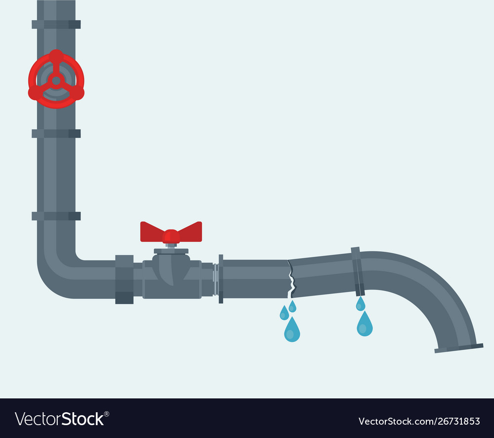 Leaking water pipes broken steel pipeline Vector Image